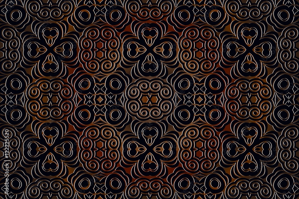Decorative floral tracery ancient Arabic pattern on a brown background Decorative floral tracery ancient Arabic pattern on a brown background