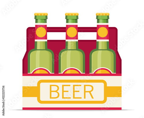 Pack of beer bottles flat style icon. Vector illustration.