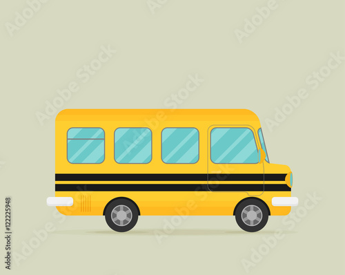 Yellow school bus. Flat style vector illustration.