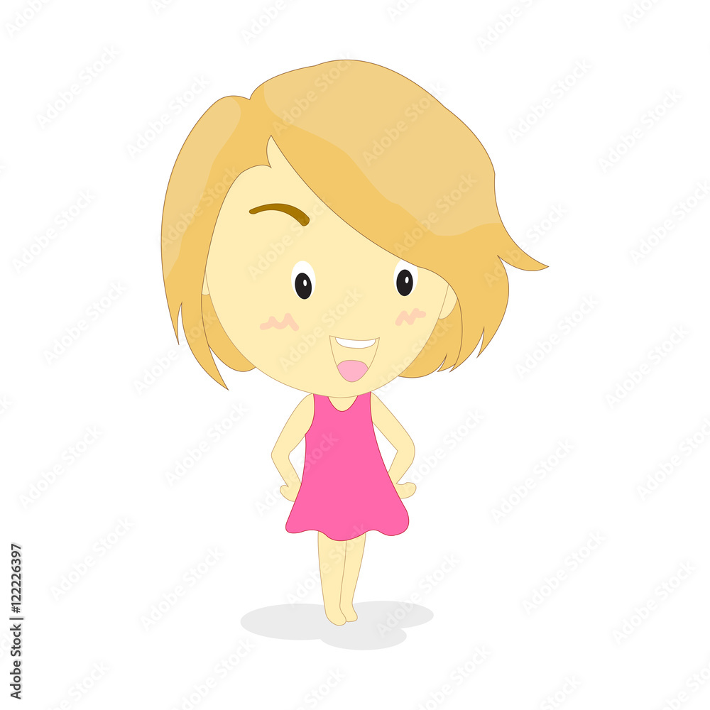Little girl short hair illustration, on white background. Little girl short hair illustration, on white background.