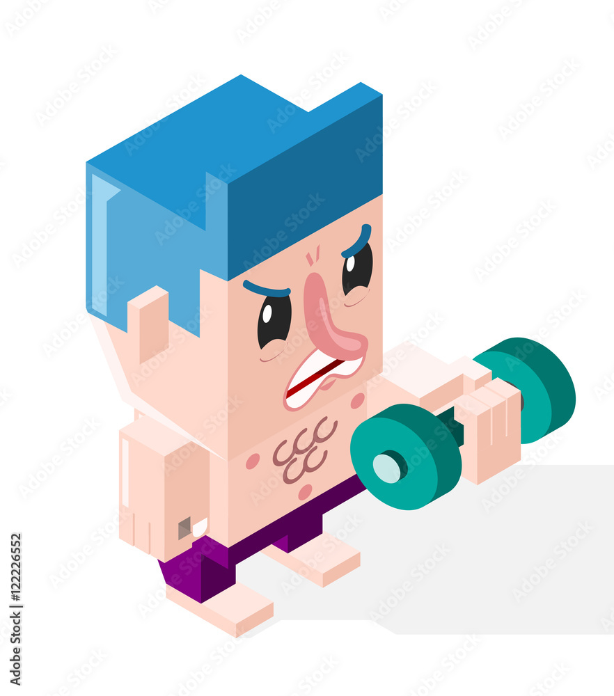 Angry Cartoon Boy Doing Sport on White Background. Isolated Vector Elements.
