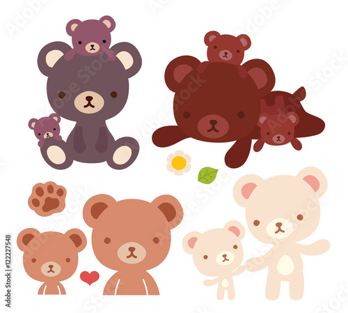 Collection of lovely bear family doodle icon, cute papa bear , kawaii mama bear, adorable baby bear hold hand and family hug in childlike manga cartoon style isolated on white-Vector file EPS10