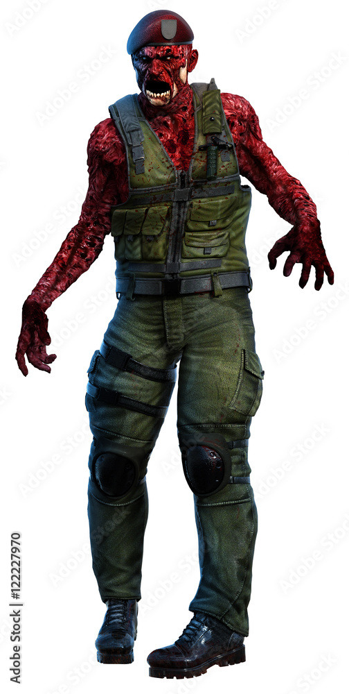Fototapeta premium Horror zombie soldier 3D illustration