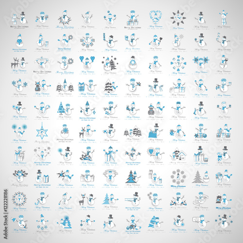 Snowman Icons Set - Isolated On Gray Background.Vector Illustration,Graphic Design.Collection Of Xmas Icons.For Web,Websites,Print,Presentation Templates,Mobile Applications And Promotional Materials