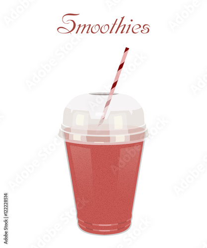 Vector illustration high glass cup with a red smoothie. Healthy