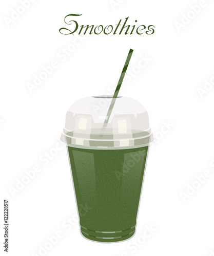 Vector illustration high glass cup with a green smoothie. Health