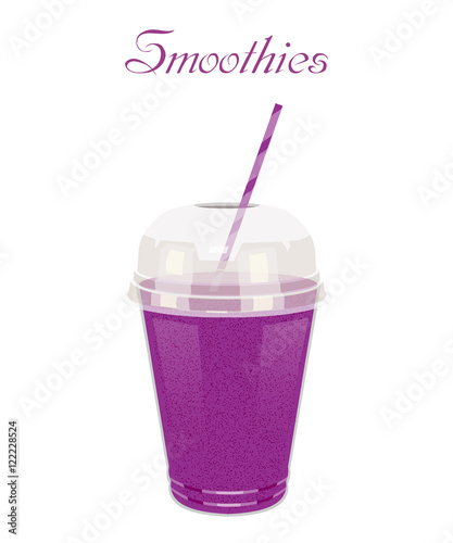 Vector illustration high glass cup with a purple smoothie. Healt