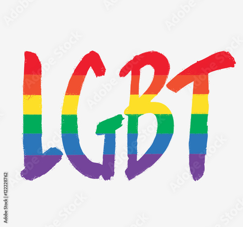  LGBT: Abbreviation for Lesbian, Gay, Bisexual, and Transgender. Rainbow color  calligraphy.