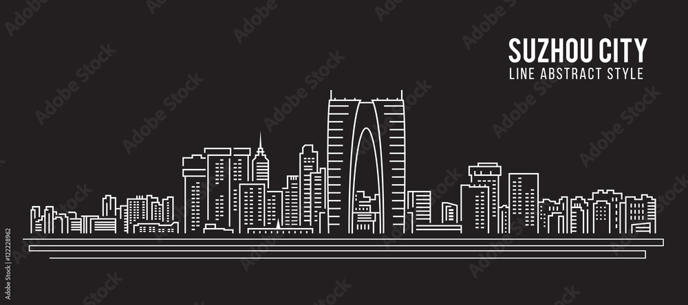 Fototapeta Cityscape Building Line art Vector Illustration design - Suzhou city
