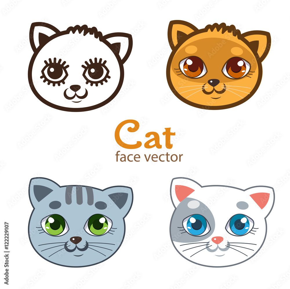 Vector Set Of Different Cartoon Cats Faces. Cartoon Animals Head Icon  Vector. Cute Baby Cat Image Illustrations For Kids. Cats Funny Painted  Faces. Stock Vector | Adobe Stock