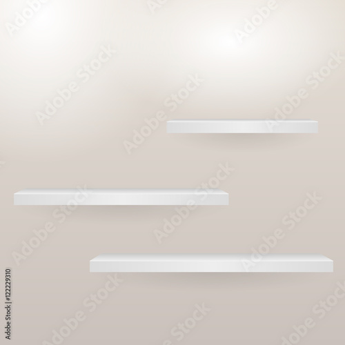 Set of gorizontal white bookshelves for your design
