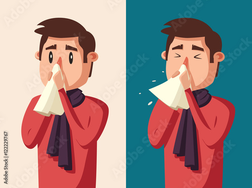 Sick man. Unhappy character. Vector cartoon illustration