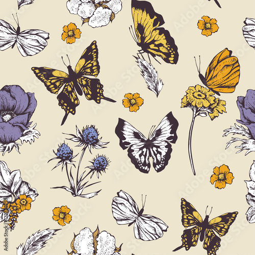 Seamless background with butterflies 