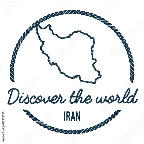 Iran, Islamic Republic Of Map Outline.. Vintage Discover the World Rubber Stamp with Iran, Islamic Republic Of Map.. Hipster Style Nautical Rubber Stamp, with Round Rope Border.