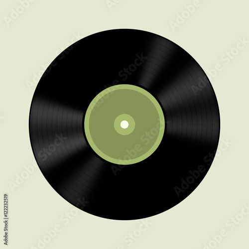 Vector illustration of vinyl record. Isolated on green background. EPS 10.