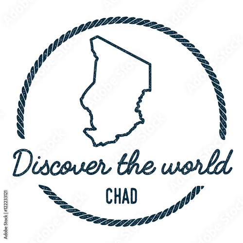 Chad Map Outline. Vintage Discover the World Rubber Stamp with Chad Map. Hipster Style Nautical Rubber Stamp, with Round Rope Border. Country Map Vector Illustration.