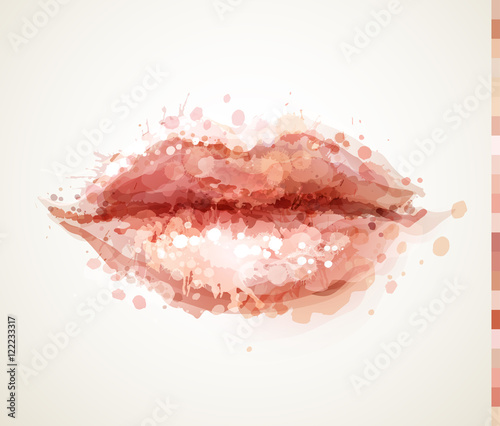 Beautiful woman pink lips formed by abstract blots