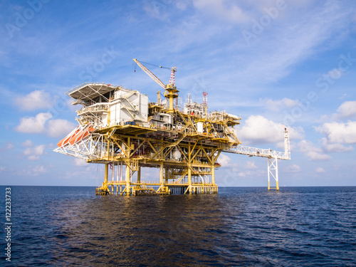 Offshore production platform in the sea for oil and gas production.
