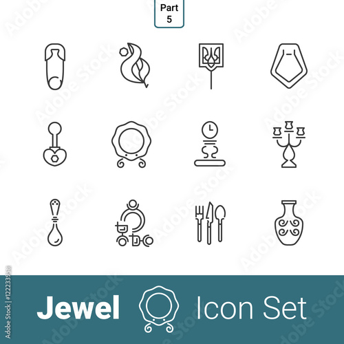 Jewel outline thin modern stylish icon set of 12 icons. Part 5 - silverware and porcelain . EPS 10.