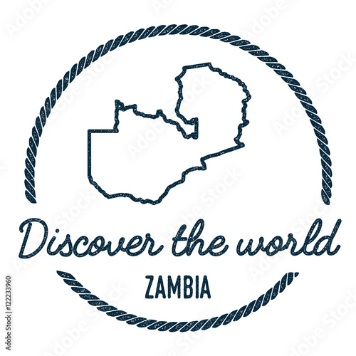 Zambia Map Outline. Vintage Discover the World Rubber Stamp with Zambia Map. Hipster Style Nautical Rubber Stamp, with Round Rope Border. Country Map Vector Illustration.