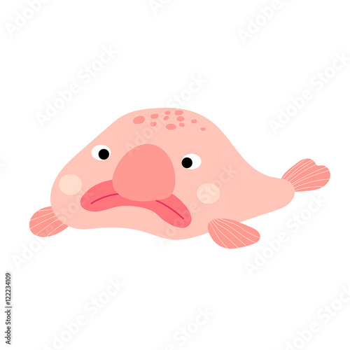 Pink deep sea Blobfish cartoon character. Isolated on white background. Vector illustration.