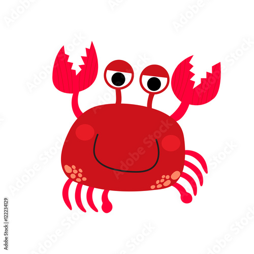Happy red Crab animal cartoon character. Isolated on white background. Vector illustration.