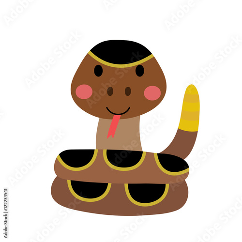 Curled up Rattlesnake animal cartoon character. Isolated on white background. Vector illustration.