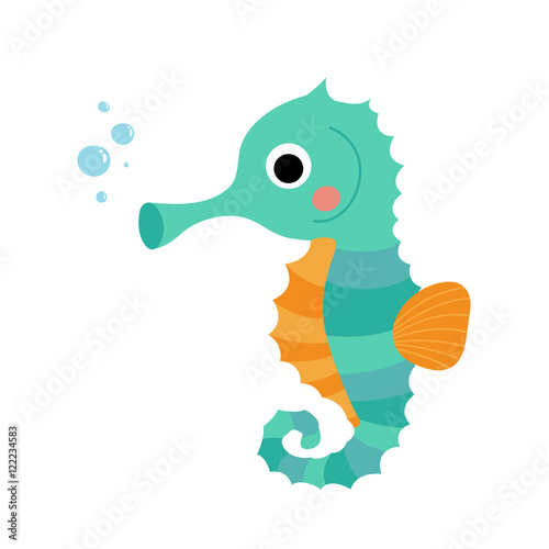 Cute Seahorse animal cartoon character. Isolated on white background. Vector illustration.