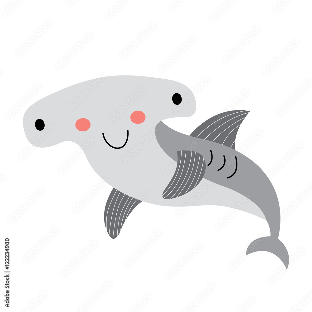Happy Hammerhead Shark animal cartoon character. Isolated on white background. Vector illustration. Happy Hammerhead Shark animal cartoon character. Isolated on white background. Vector illustration.