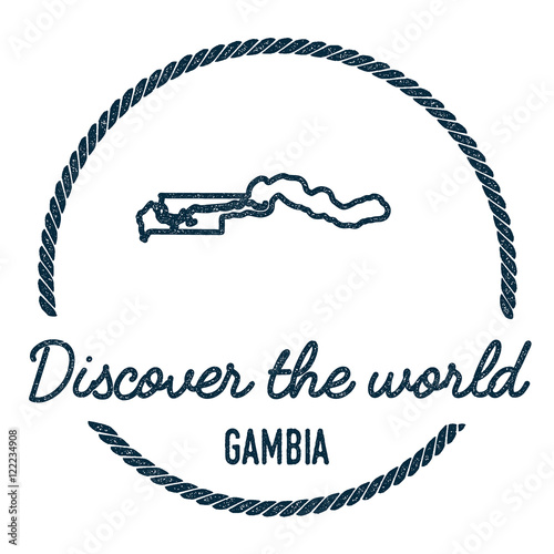 Gambia Map Outline. Vintage Discover the World Rubber Stamp with Gambia Map. Hipster Style Nautical Rubber Stamp, with Round Rope Border. Country Map Vector Illustration.