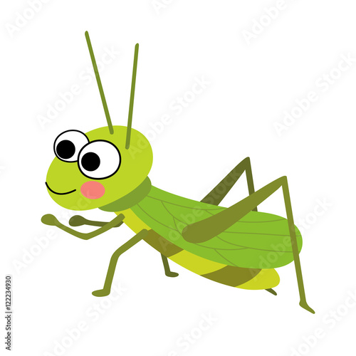 Happy Grasshopper animal cartoon character. Isolated on white background. Vector illustration.