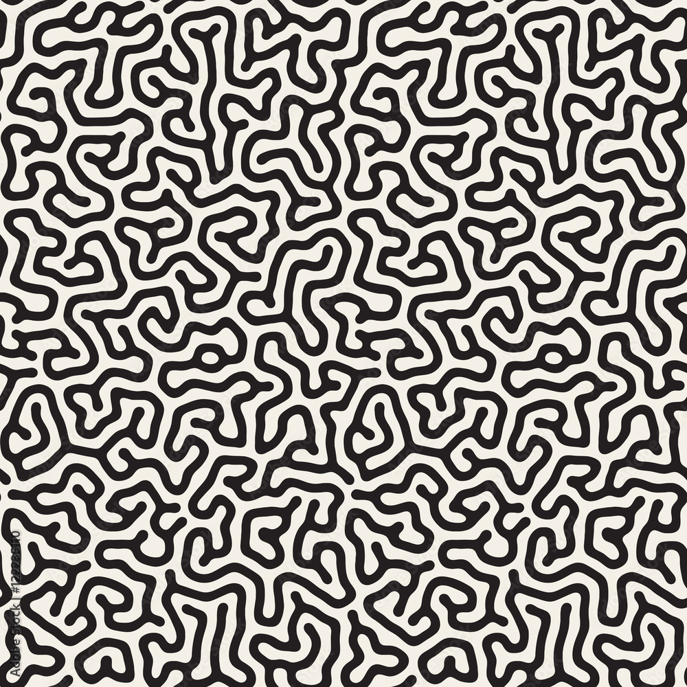 Vector Seamless Black and White Organic Lines Pattern