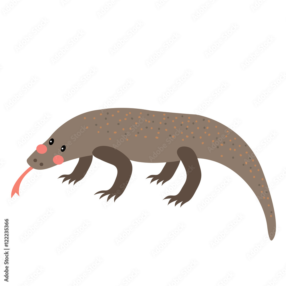 Crawling Komodo dragon animal cartoon character. Isolated on white  background. Vector illustration. Stock Vector | Adobe Stock
