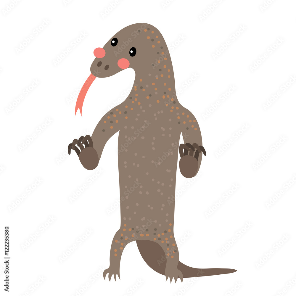 Komodo dragon standing on two legs animal cartoon character. Isolated on  white background. Vector illustration. Stock Vector | Adobe Stock