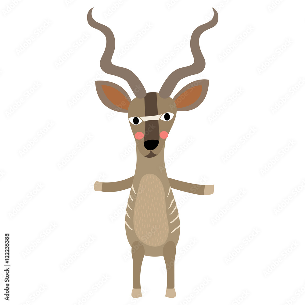 Kudu standing on two legs animal cartoon character. Isolated on white  background. Vector illustration. Stock Vector | Adobe Stock