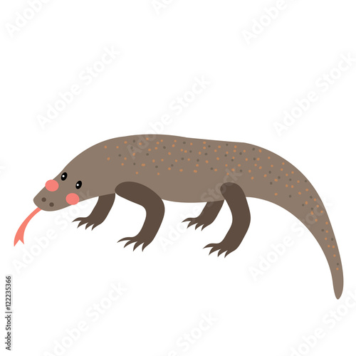 Crawling Komodo dragon animal cartoon character. Isolated on white background. Vector illustration.
