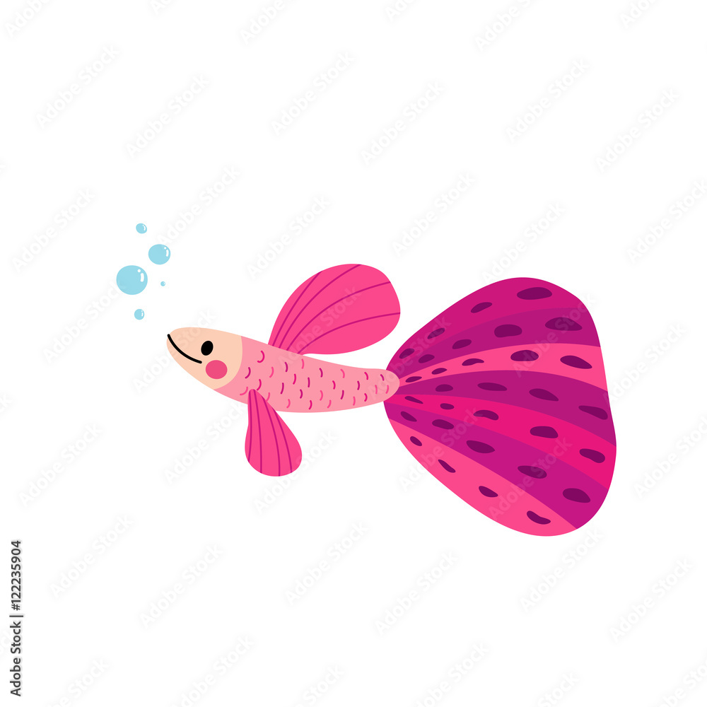 Pink Guppy fish animal cartoon character. Isolated on white background.  Vector illustration. Stock Vector | Adobe Stock