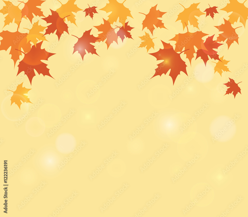 Autumn season background with falling of colored leaves and bokeh effect. Flat design for business financial marketing banking sale advertisement concept illustration. Autumn season background with falling of colored leaves and bokeh effect. Flat design for business financial marketing banking sale advertisement concept illustration.