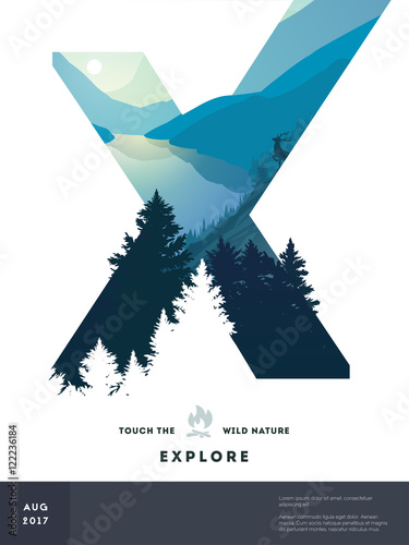 Poster layout template with nature landscape background
