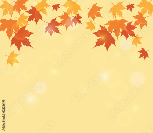 Autumn season background with falling of colored leaves and bokeh effect. Flat design for business financial marketing banking sale advertisement concept illustration.