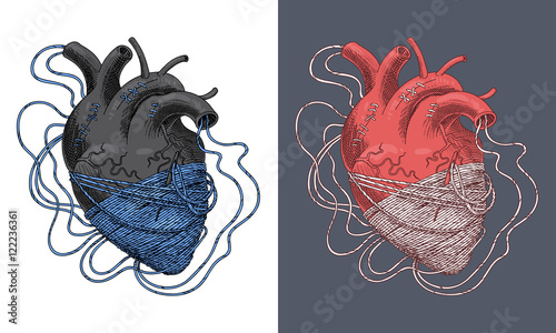 Stylized illustration of heart tangled in threads