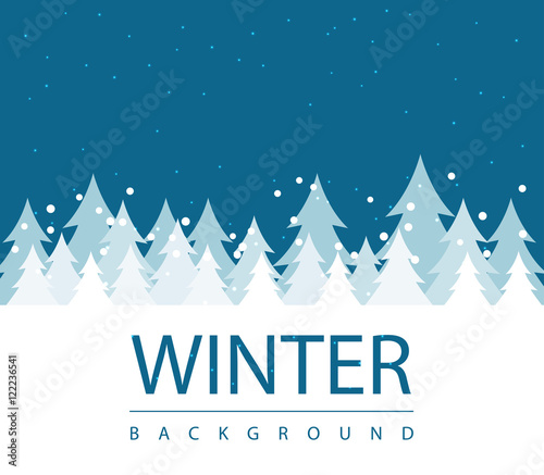 Winter season background with forest snow and blue sky. seasonal layout invitation poster. business abstract illustration concept. Vector decorative greeting card. winter flyer for advertisement