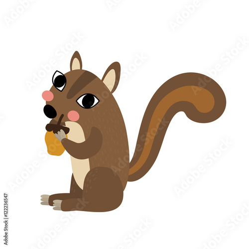 Cute Squirrel holding nut animal cartoon character. Isolated on white background. Vector illustration.