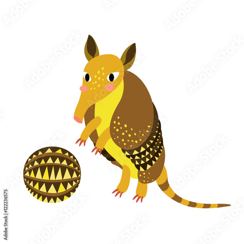 Standing armadillo with ball armadillo cartoon character. Isolated on white background. Vector illustration.