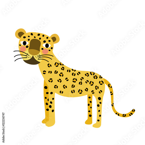 Standing Leopard animal cartoon character. Isolated on white background. Vector illustration.