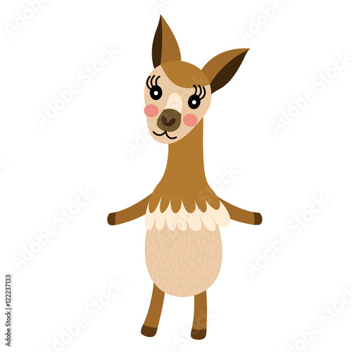 Vicuna standing on two legs animal cartoon character. Isolated on white background. Vector illustration.