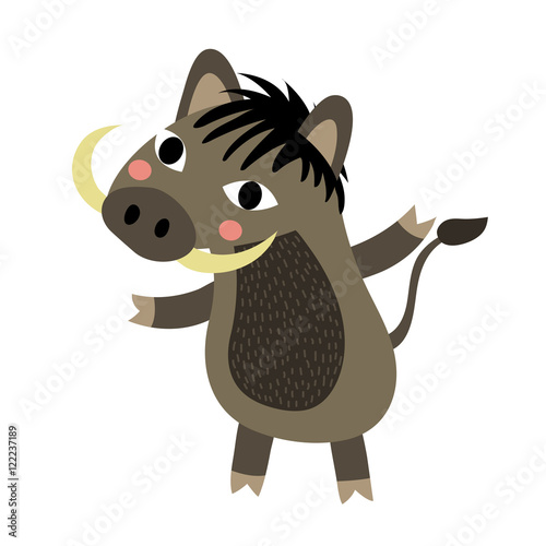 Warthog animal cartoon character. Isolated on white background. Vector illustration.