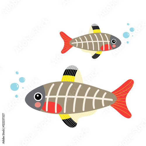 X-ray Fish animal cartoon character. Isolated on white background. Vector illustration.