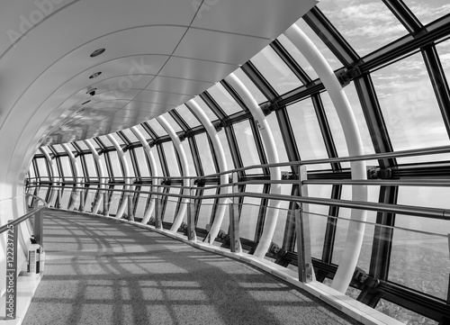 Beautiful steel corridor design in black and white shot.