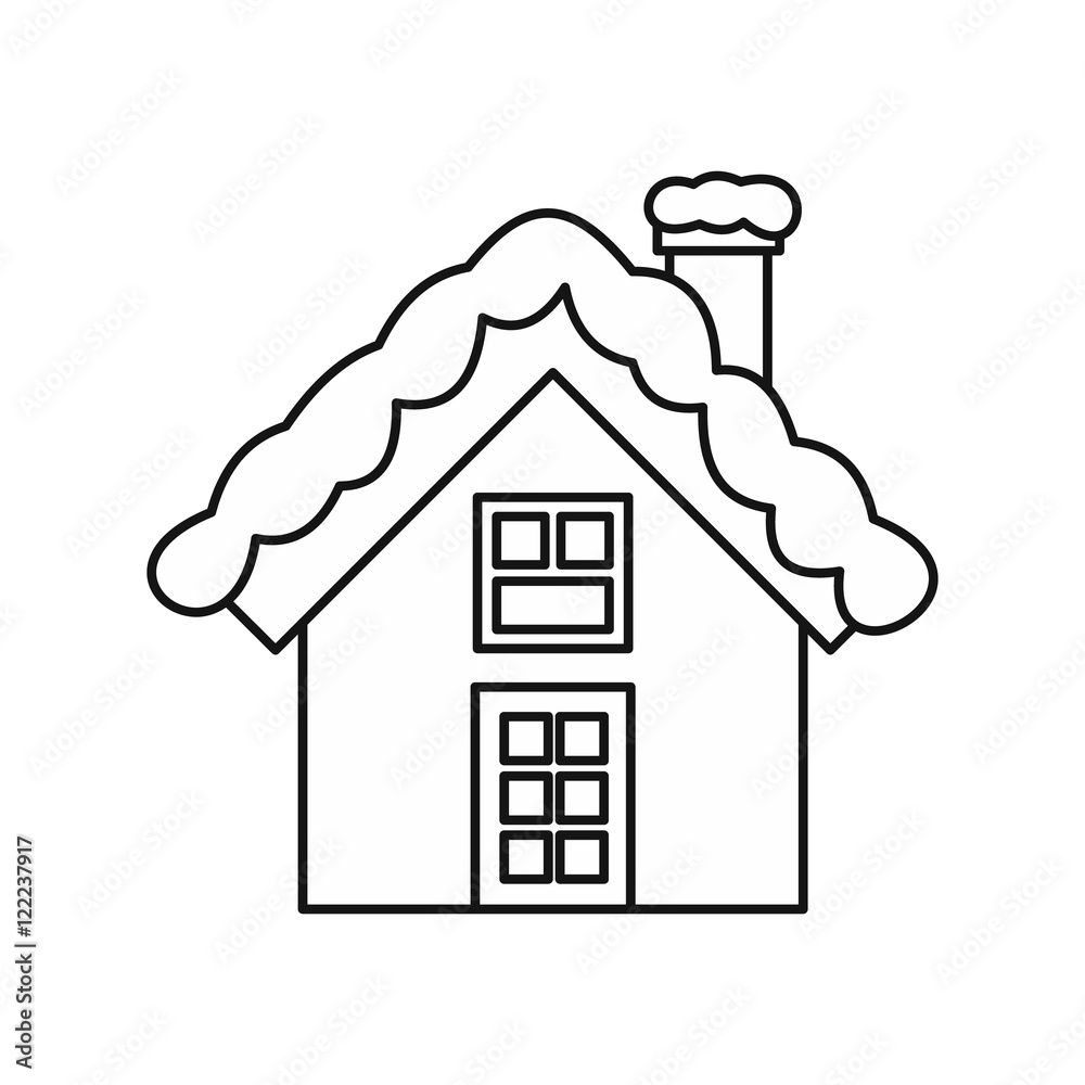 Snowy cottage icon in outline style on a white background vector ...